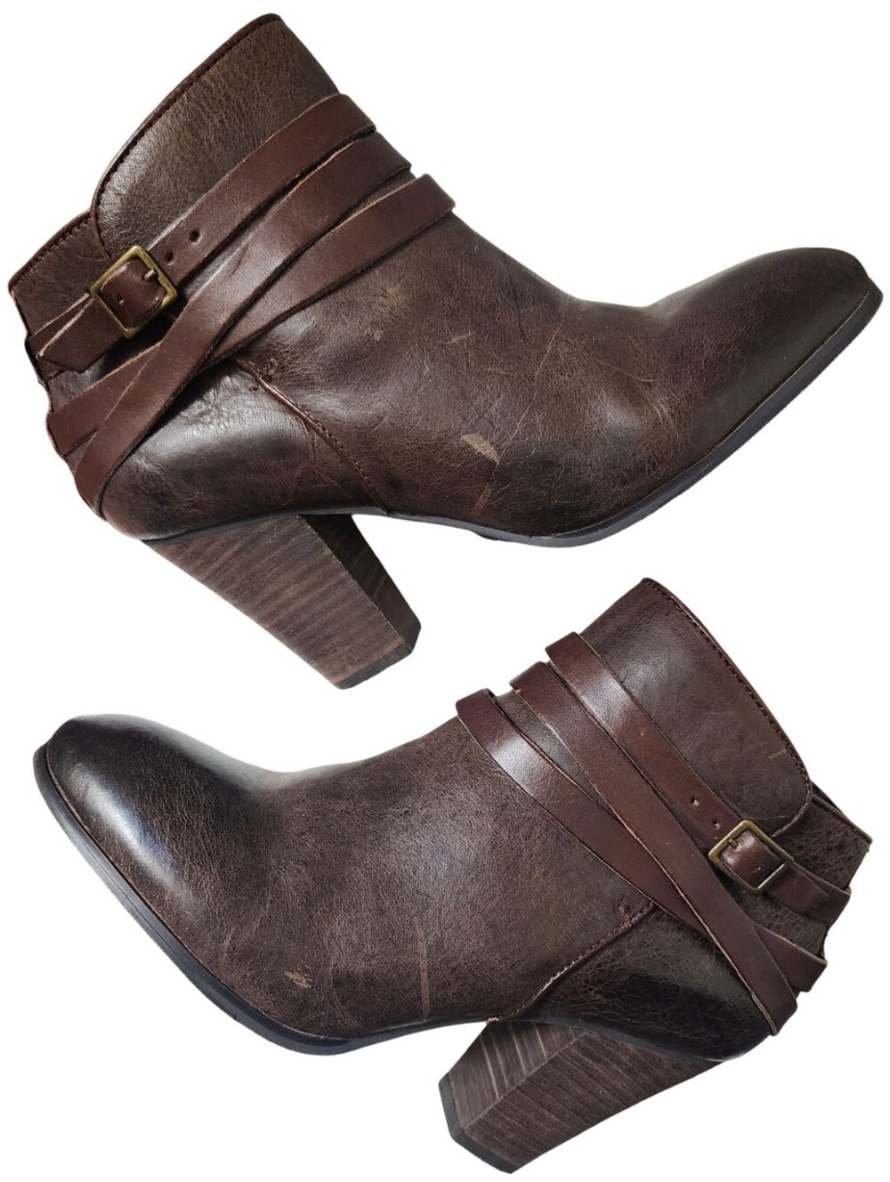 ARTURO CHIANG Brown Leather Buckle Strap Ankle Boots Booties Size 8 Heeled
